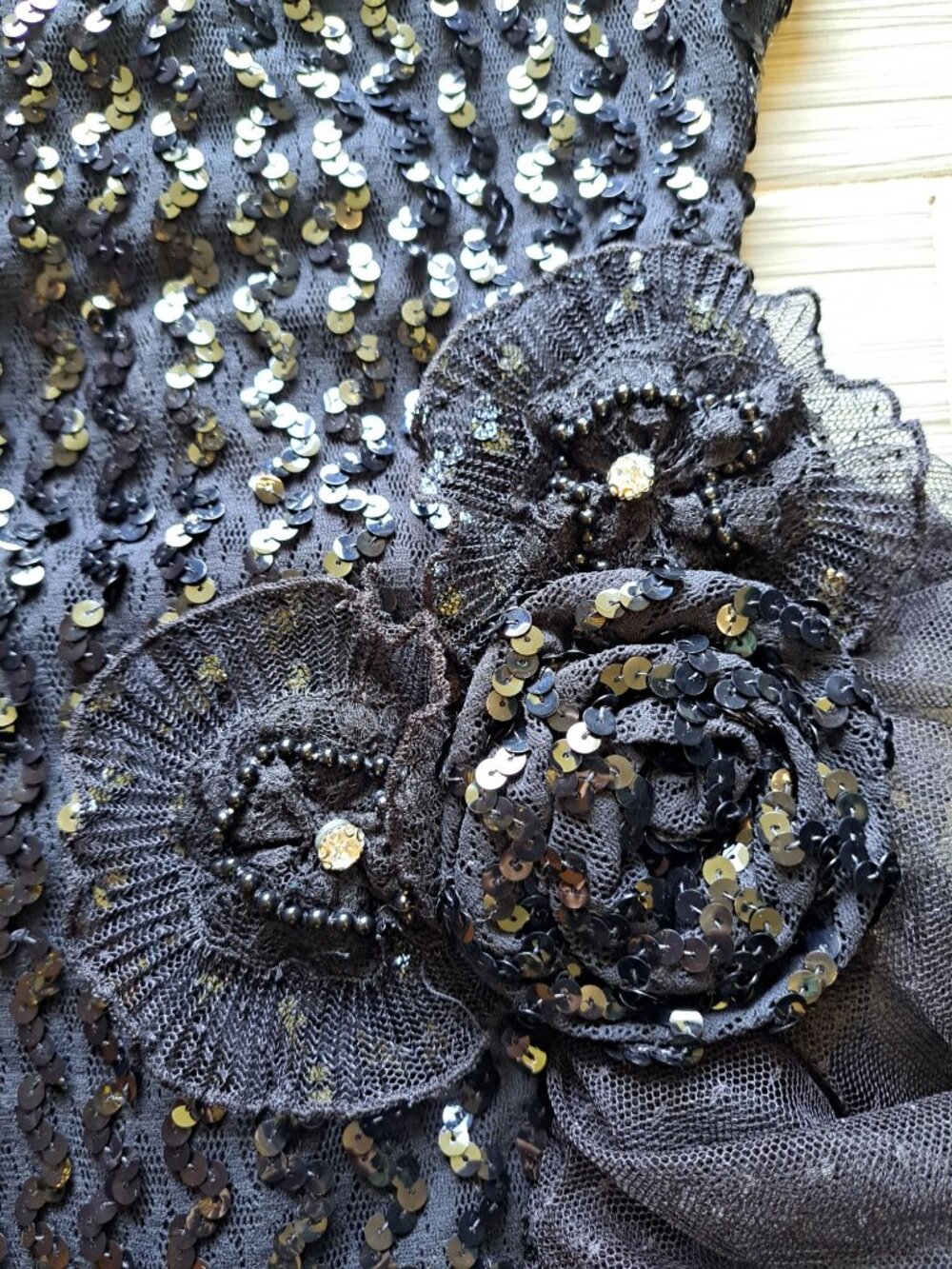 Vintage Karen Okada Climax Black Sequin Tulle Dress Size S 5/6 USA Asymmetrical - Picture 8 of 10